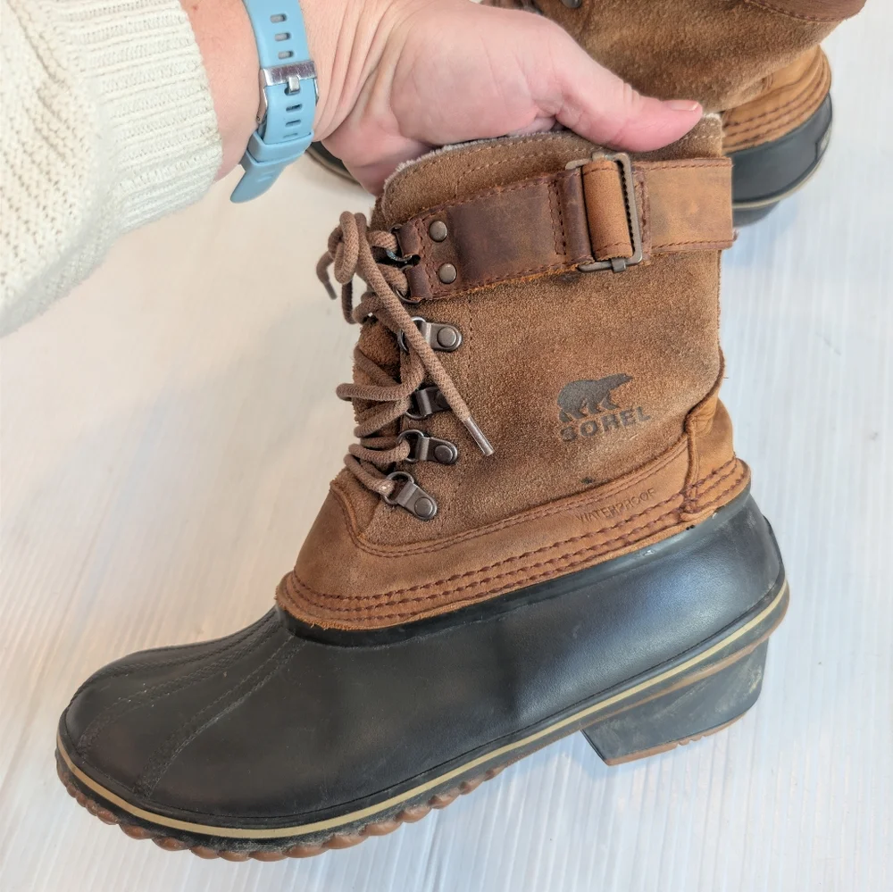 SOREL Winter Fancy Lace II Women's Brown Suede Lace-up Duck Boots Size 10